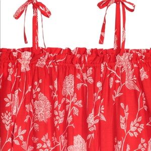 Off-the-shoulder Red Floral Dress - white flowers